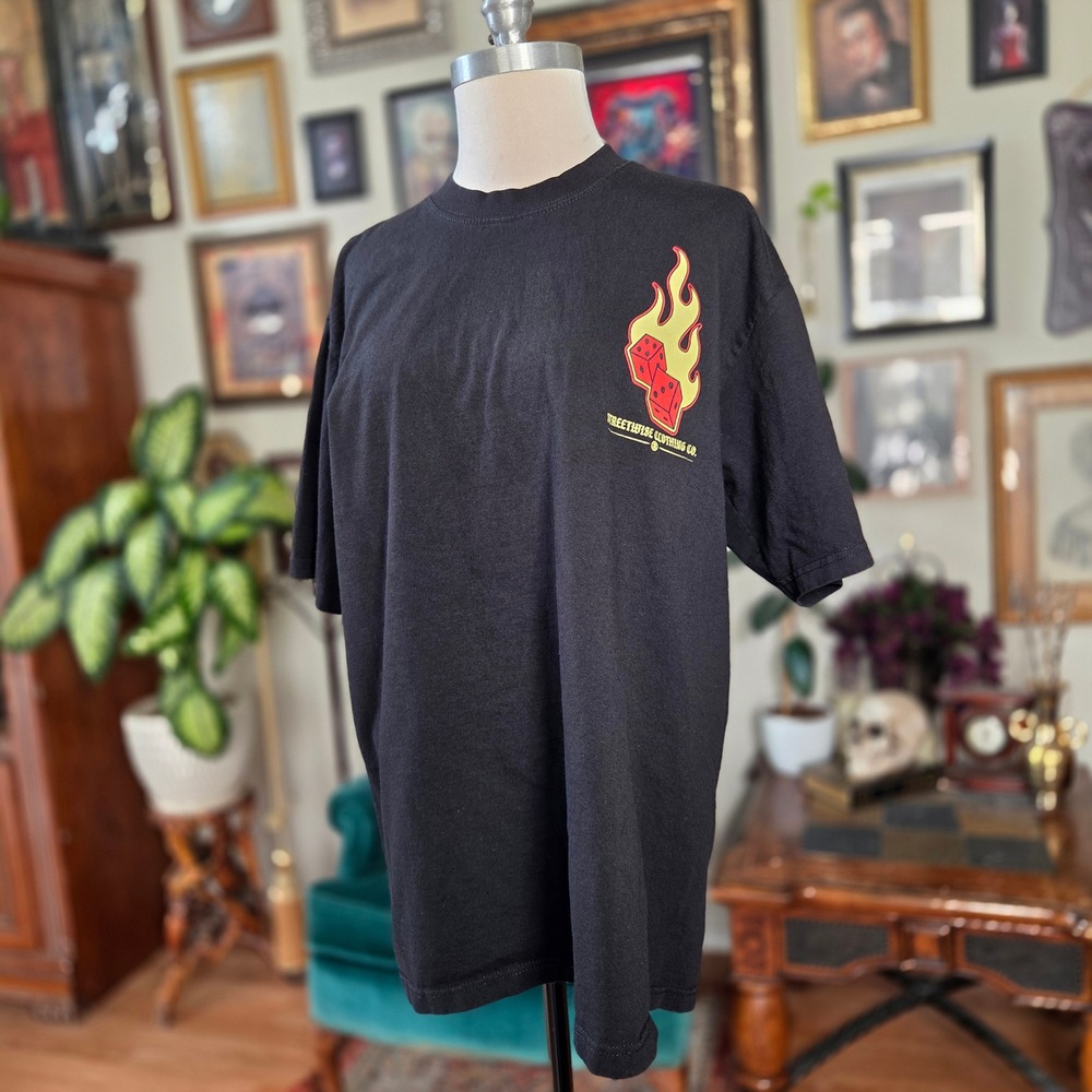 Streetwise Clothing Co T-Shirt Mens XL Black Play Flaming Dice Graphic Tee